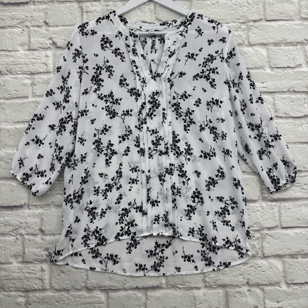 41 Hawthorn Floral Black & White Peasant Top (Size M) Casual Spring